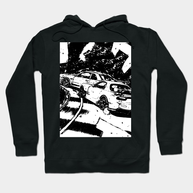 JDM Japanese Drift Racer Drifting Car Anime Manga Eurobeat Intensifies Racing Aesthetic #16 Hoodie by Neon Bang Bang